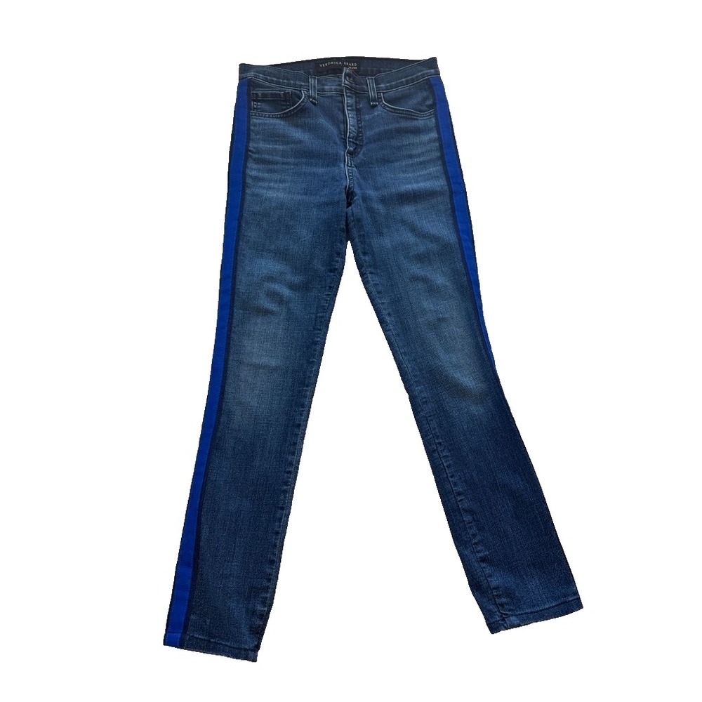 Veronica Beard Kate 10" Skinny Tuxedo Stripe 27x26 Women's Jeans Blue Royal